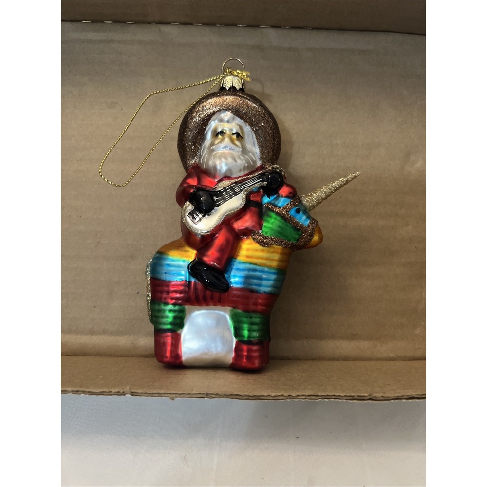 New Papa Noel Glass Christmas Ornament Hispanic Mexican Santa Musician Pinata
